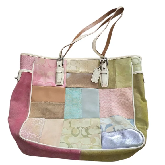 Coach Signature Colorful Patchwork Tote Bag Y2K Pastel - Picture 2 of 11